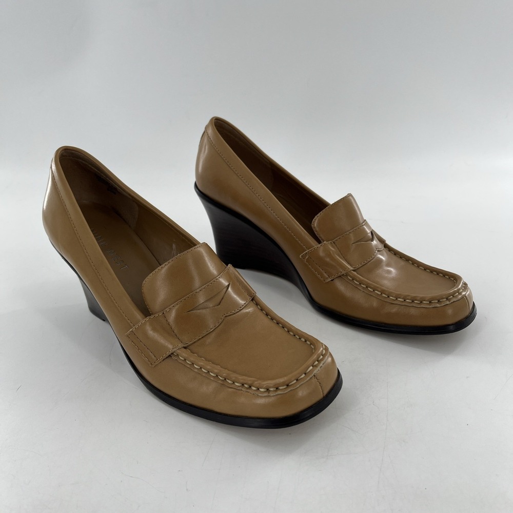 Vintage 90s Nine West Wedge Womens Square Toe Pinched Loafers Nude Granny 9.5 M - Picture 10 of 16